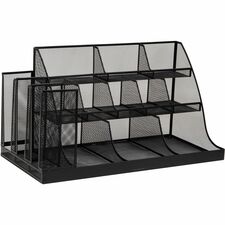 Mind Reader 14-Compartment Coffee/Condiment Organizer 14 Compartment(s) - 3 Tier(s) - 12.80" Height x 24" Width x 12" Depth - Counter, Desktop - Lightweight, Durable, Durable, Sturdy, Food Safe, Non-slip, Easy to Clean - Black - Metal Mesh, Iron, Plastic
