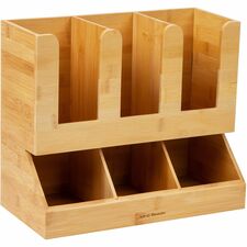 Mind Reader 6-Compartment Cup/Lid Bamboo Organizer 6 Compartment(s) - 2 Tier(s) - 13.46" Height x 11.65" Width x 6.57" Length - Counter, Desktop, Tabletop - Compact, Durable, Food Safe, Moisture Resistant, Lightweight, Non-slip, Easy to Clean - Brown - Wo