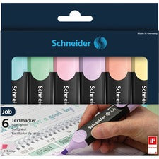 Schneider Job Pastel Highlighters 1 mm Chisel, 5 mm Marker Point - Pastel Turquoise, Pastel Vanilla, Pastel Peach, Pastel Rose, Pastel Lavender, Pastel Mint Green Ink - Polypropylene Barrel - 6 / Set