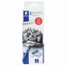 Staedtler Mars Lumograph Graphite Pencil Set Blue Barrel - 8 / Set