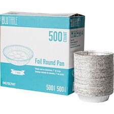 BluTable 7" Round Foil Pans Food, Food Storage - 7" Diameter - Silver - Aluminum Body - Round - 500 / Carton
