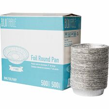 BluTable 9" Round Foil Pans Food Storage, Food - Silver - Aluminum Body - Round - 500 / Carton