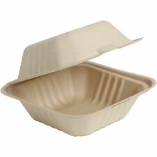 BluTable 21 oz Portable Clamshell Containers Food Storage, Food - Natural - Molded Fiber, Sugarcane Fiber Body - 500 / Carton