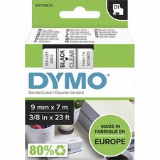 Dymo S0720670 D1 40910 Tape 9mm x 7m Black on Clear x 23/64" Width x 22 31/32 ft Length - Tape - Black on Clear - Easy Peel, Durable - 1 Each