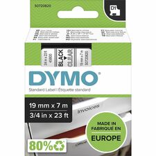 Dymo S0720820 D1 45800 Tape 19mm x 7m Black on Clear x 3/4" Width x 22 31/32 ft Length - Tape - Black on Clear - Easy Peel, Durable - 1 Each