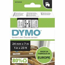 Dymo S0720930 D1 53713 Tape 24mm x 7m Black on White x 15/16" Width x 22 31/32 ft Length - Tape - Black on White - Easy Peel, Durable - 1 Each