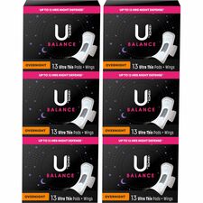 U by Kotex Ultra Thin Overnight Pads With Wings - Absorbent, Odor-absorbing, Individually Wrapped, Anti-leak - 13/Box - 6 / Carton