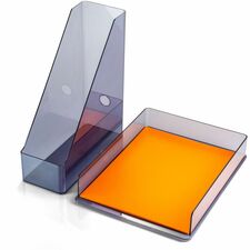 Officemate Recycled Letter Tray & File Desktop Set Desktop - Front Loading, Durable, Sturdy - Translucent Gray - Plastic - 1 Each