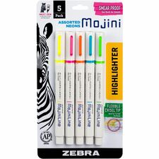 Zebra Pen Mojini Single Ended Highlighters 4 mm Chisel Marker Point - Water Based - 5 / Pack