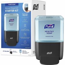 Gojo&reg; ES4 Push-Style Soap Dispenser Starter Kit 1.27 quart Capacity - Hygienic, Dye-free, Fragrance-free, Refillable, Wall Mountable - Graphite - 1 / Carton