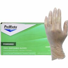 ProWorks Vinyl Powdered Industrial Gloves 3 mil Thickness x 9" Glove Length - Small Size - Vinyl - Clear - Powdered, Non-sterile - For Industrial, General Purpose, Construction, Food Processing, Food Service, Hospitality - 100/Box - 10 / Carton