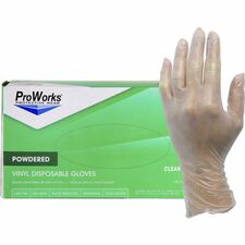 ProWorks Vinyl Powdered Industrial Gloves 3 mil Thickness x 9" Glove Length - Medium Size - Vinyl - Clear - Powdered, Non-sterile - For Industrial, General Purpose, Construction, Food Processing, Food Service, Hospitality - 100/Box - 10 / Carton