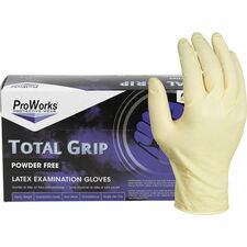 ProWorks Total Grip Latex Powder Free Exam Gloves 8 mil Thickness x 9.40" Glove Length - Large Size - For Right/Left Hand - Latex - Natural - Double Chlorinated, Non-sterile - For Automotive, Aerospace, Correction, Laboratory, Oil & Gas, Painting, Plumbin