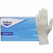 ProWorks Latex Powder-Free Disposable General-Purpose Gloves 5 mil Thickness x 9.50" Glove Length - Medium Size - Latex - Natural - Comfortable, Non-sterile, Textured Fingertip - For Food Service, General Purpose, Industrial, Manufacturing, Office, Educat