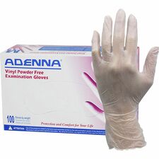 Adenna Vinyl Powder Free Exam Gloves 4 mil Thickness x 9.40" Glove Length - Large Size - Polyvinyl Chloride (PVC) - Translucent - Latex-free, Comfortable, Non-sterile - For Examination, Industrial, Cosmetology, Food Processing, Healthcare, Hospitality, Pe