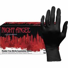 NIGHT ANGEL Nitrile Powder Free Exam Glove 4 mil Thickness x 9.40" Glove Length - Medium Size - For Right/Left Hand - Nitrile - Black - Latex-free, Soft, Flexible, Non-sterile, Textured - For Examination, Tattoo Studio, Cosmetology, Law Enforcement, Corre