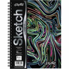 Pacon Fashion Sketch Book 75 Pages - Spiral - 120 g/m&#178; Grammage - 9" x 6" Sheet Size - Neon Neon Squiggles Cover - Acid-free, Perforated, Durable - 1 Each