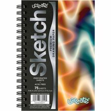 Pacon Fashion Sketch Book 75 Pages - Spiral - 120 g/m&#178; Grammage - 9" x 6" Sheet Size - Neon Neon Abstract Cover - Acid-free, Perforated, Durable - 1 Each