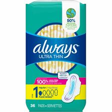 Always Flexi-Wing Ultra Thin Pads Size 1 - Regular - Anti-leak, Comfortable, Absorbent - 36/Pack - 6 / Carton