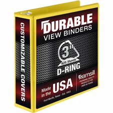 Samsill Durable Three-Ring View Binder 3" Binder Capacity - 625 Sheet Capacity - 3 Ring(s) - Fastener(s): D-Ring - Pocket(s): 2, Internal - Polypropylene, Chipboard - Yellow - Recycled - Durable, PVC-free, Ink-transfer Resistant, Clear Overlay, Sturdy - 1