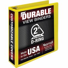 Samsill Durable Three-Ring View Binder 2" Binder Capacity - 475 Sheet Capacity - 3 Ring(s) - Fastener(s): D-Ring - Pocket(s): 2, Internal - Polypropylene, Chipboard - Yellow - Recycled - Durable, PVC-free, Ink-transfer Resistant, Clear Overlay, Sturdy - 1
