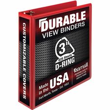 Samsill Durable Three-Ring View Binder 3" Binder Capacity - 625 Sheet Capacity - 3 Ring(s) - Fastener(s): D-Ring - Pocket(s): 2, Internal - Polypropylene, Chipboard - Red - Recycled - Durable, PVC-free, Ink-transfer Resistant, Clear Overlay, Sturdy - 1 Ea