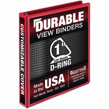Samsill Durable Three-Ring View Binder 1" Binder Capacity - 225 Sheet Capacity - 3 Ring(s) - Fastener(s): D-Ring - Pocket(s): 2, Internal - Polypropylene, Chipboard - Red - Recycled - Durable, PVC-free, Ink-transfer Resistant, Clear Overlay, Sturdy - 1 Ea