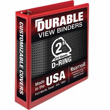 Samsill Durable Three-Ring View Binder 2" Binder Capacity - 475 Sheet Capacity - 3 Ring(s) - Fastener(s): D-Ring - Pocket(s): 2, Internal - Polypropylene, Chipboard - Red - Recycled - Durable, PVC-free, Ink-transfer Resistant, Clear Overlay, Sturdy - 1 Ea