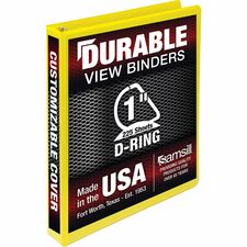 Samsill Durable Three-Ring View Binder 1" Binder Capacity - 225 Sheet Capacity - 3 Ring(s) - Fastener(s): D-Ring - Pocket(s): 2, Internal - Polypropylene, Chipboard - Yellow - Recycled - Durable, PVC-free, Ink-transfer Resistant, Clear Overlay, Sturdy - 1