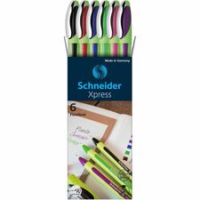 Schneider Xpress Fineliner Pen 0.8 mm Fine Pen Point - Assorted Ink - Rubberized Barrel - Fiber Tip - 6 / Pack