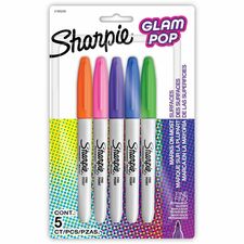 Sharpie Glam Pop Permanent Markers Fine Marker Point - Assorted Ink - 5 / Pack