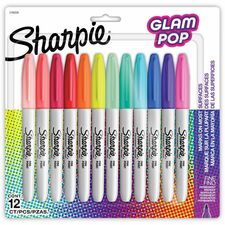 Sharpie Glam Pop Permanent Markers Fine Marker Point - Assorted Ink - 12 / Pack