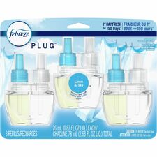 Febreze Plug Linen/Sky Oil Refill Oil - 0.8 fl oz (0 quart) - Linen & Sky - 50 Day - Long Lasting, Odor Neutralizer - 3/Pack - 3 / Carton
