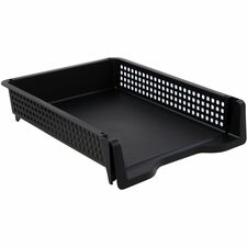 Business Source Stackable Letter Tray Stackable, Front Loading - Black - Plastic - 1 Each