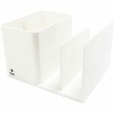 Business Source Multifunctional Pen Cup Organizer 2 Compartment(s) - 3.80" Height x 6.10" Width x 4.70" Depth - Durable - White - ABS Plastic - 1 Each