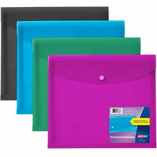 Avery&reg; Letter, A4 Recycled Filing Envelope 450 Sheets Capacity - Plastic, Polypropylene - Black, Aqua, Sage, Plum - 0% Recycled - 4 / Pack