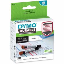 Dymo LW Durable Labels 1" Width x 2 1/8" Length - Direct Thermal - White - Plastic - Durable, Scratch Resistant, Tear Resistant - 500 / Roll - 500 / Roll