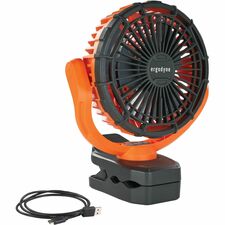 Ergodyne Chill-Its 6090 Rechargeable Portable Jobsite Fan 2 Speed - Rechargeable, Rotatable Head, 360&deg; Swivel, Heat Resistant, Quiet Operation, Compact, Lightweight, LED Indicator, Durable, Impact Resistant - 10.4" Width - Orange