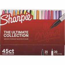 Sharpie Ultimate Collection Permanent Markers Fine, Ultra Fine Marker Point - Assorted Ink - 45 / Box