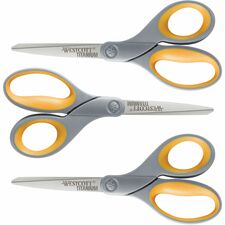 Westcott Titanium Bonded Scissors Set 8" Overall Length - Straight-left/right - Titanium - Pointed Tip - Gray/Yellow - 3 / Pack