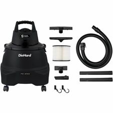 DieHard 9-Gallon 5.5 HP Pro Wet/Dry Vacuum 9 gal - Squeegee, Hose, Wand, Filter, Crevice Tool, Pick-up Tool, Floor Tool - Wet Surface, Dry Surface - 10 ft Cable Length - 7 ft Hose Length - Rich Black