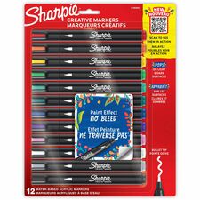 Sharpie Creative Markers, Water-Based Acrylic Markers, Bullet Tip Bullet Marker Point - Assorted Ink - Water Based - Black Barrel - 12 / Pack