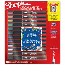 Sharpie Creative Markers, Water-Based Acrylic Markers, Brush Tip Brush Marker Point - Assorted Ink - Water Based - Black Barrel - 12 / Pack