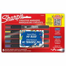 Sharpie Creative Markers, Water-Based Acrylic Markers, Brush Tip Brush Marker Point - Assorted Ink - Water Based - 5 / Pack