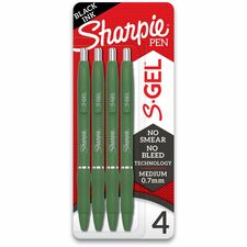 Sharpie S-Gel, Fashion Barrel, Medium Point (0.7mm) 0.7 mm Medium, Bold Pen Point - Retractable - Black Ink - Gel-based - Forest Green Plastic Barrel - 4 / Pack