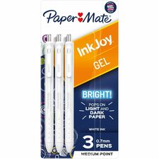 Paper Mate Inkjoy Gel Bright! Pens, Medium Point (0.7mm) 0.7 mm Medium Pen Point - Retractable - White Ink - Gel-based - 3 / Pack
