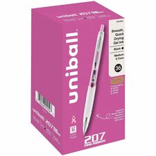 uniball&#8482; 207 Gel Pens 0.7 mm Medium Pen Point - Retractable - Black Ink - Pigment-based, Gel-based - Pink Barrel - 36 / Box