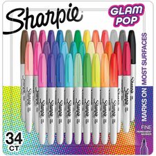 Sharpie Glam Pop Permanent Markers Fine Marker Point - Assorted Ink - 34 / Pack