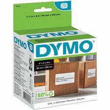 Dymo LW Shipping Labels x 2 1/8" Width x 4" Length - Roll - Direct Thermal - White - Peel & Stick, Strong, Self-adhesive, Jam-free - 220 / Roll - 10 / Carton
