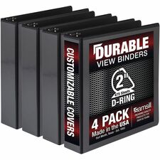 Samsill Ring Binder Letter - 8 1/2" x 11" Sheet Size - 3 x 2" Ring(s) - Fastener(s): D-Ring - Pocket(s): 2, Internal - Black - Durable, Clear Overlay, Non-stick, Transfer Safe, Copy Safe, Wear Resistant, Tear Resistant - 4 Pack
